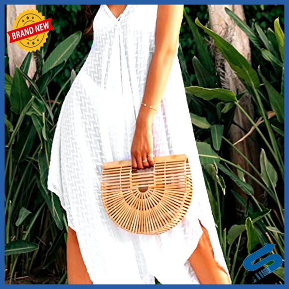 Handmade Bamboo Tote Bag Vintage Summer Beach Purse Boho Chic